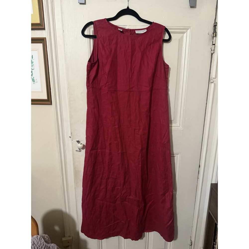 Valerie Stevens Pure Linen Burgundy Sleeveless Midi Dress Women’s Size 6